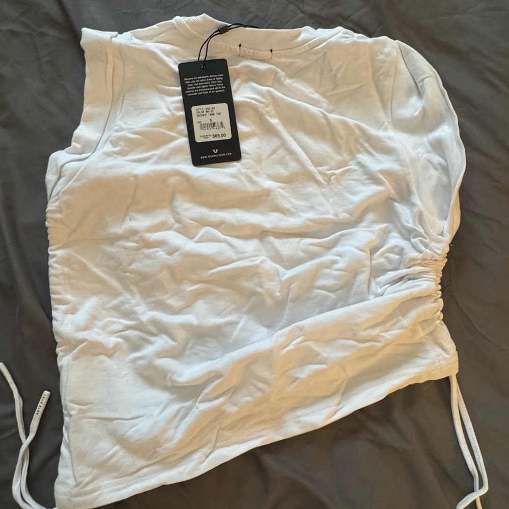 True Religion Women's White Tank Top with Side Drawstring - Picture 2 of 2